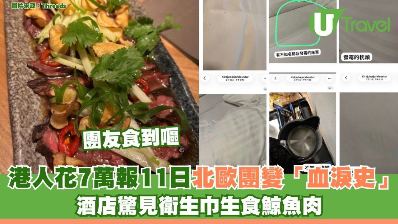 港人花7萬報11日北歐團變「地獄之旅」 酒店驚見衛生巾生食鯨魚肉 團友集體投訴
