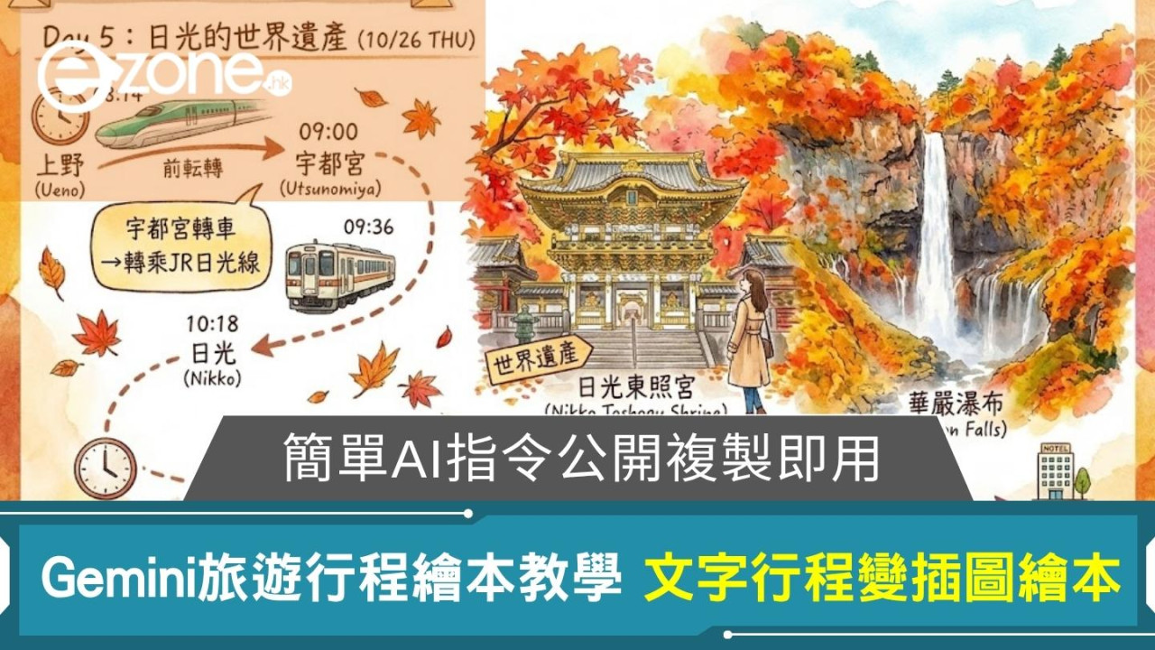 【Gemini旅遊行程繪本教學】文字行程變插圖繪本 簡單AI指令公開複製即玩免費用