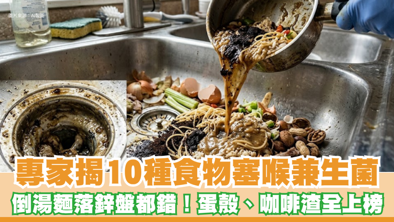 廚房衛生｜倒湯麵落鋅盤超錯？專家揭10種食物塞喉兼生菌 蛋殼、咖啡渣全上榜