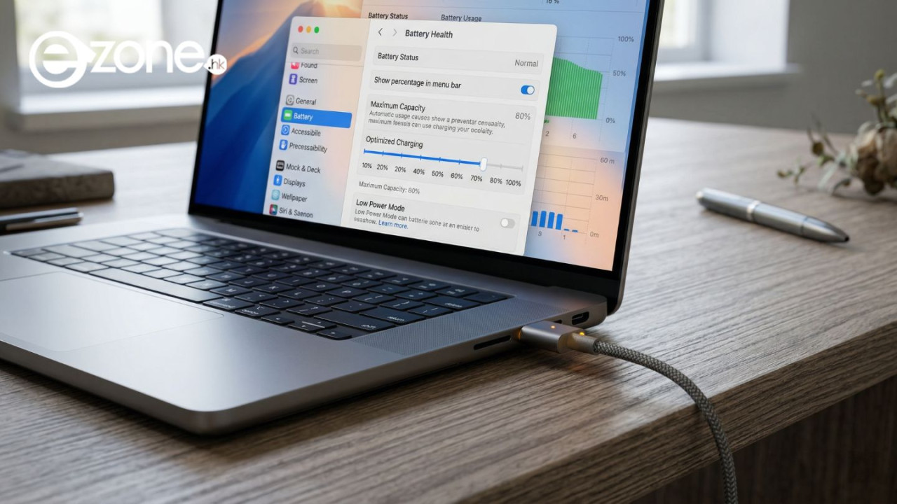 MacBook 延長電池壽命有計？Apple 最新「自訂充電上限」功能　五步即開啟避免電池老化