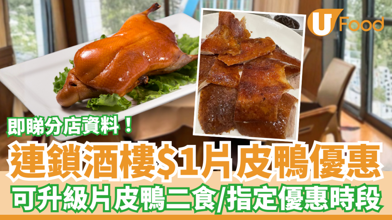 連鎖酒樓突發狂劈$1片皮鴨！$1歎京式烤鴨＋加錢升級二食／指定分店及優惠時段