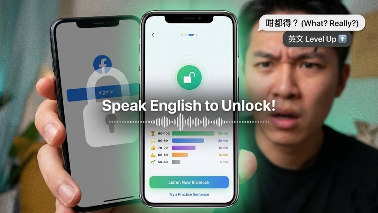 玩手機變學習動力！《Practice English, Unlock Apps!》終生版限免：強迫你碌Fb/Threads/玩Game前練口語