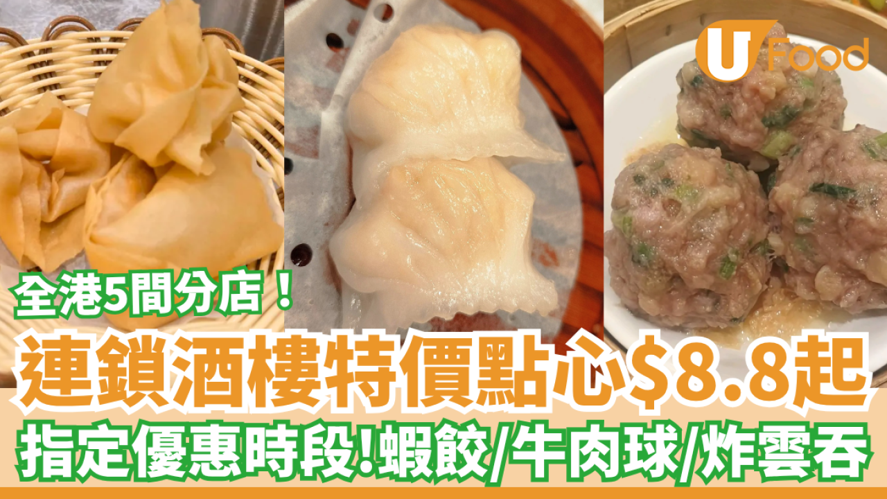 飲茶優惠｜連鎖酒樓特價點心$8.8大劈價！蝦餃皇＋炸雲吞＋蒸牛肉球／全港5間分店地址 (附優惠時段)