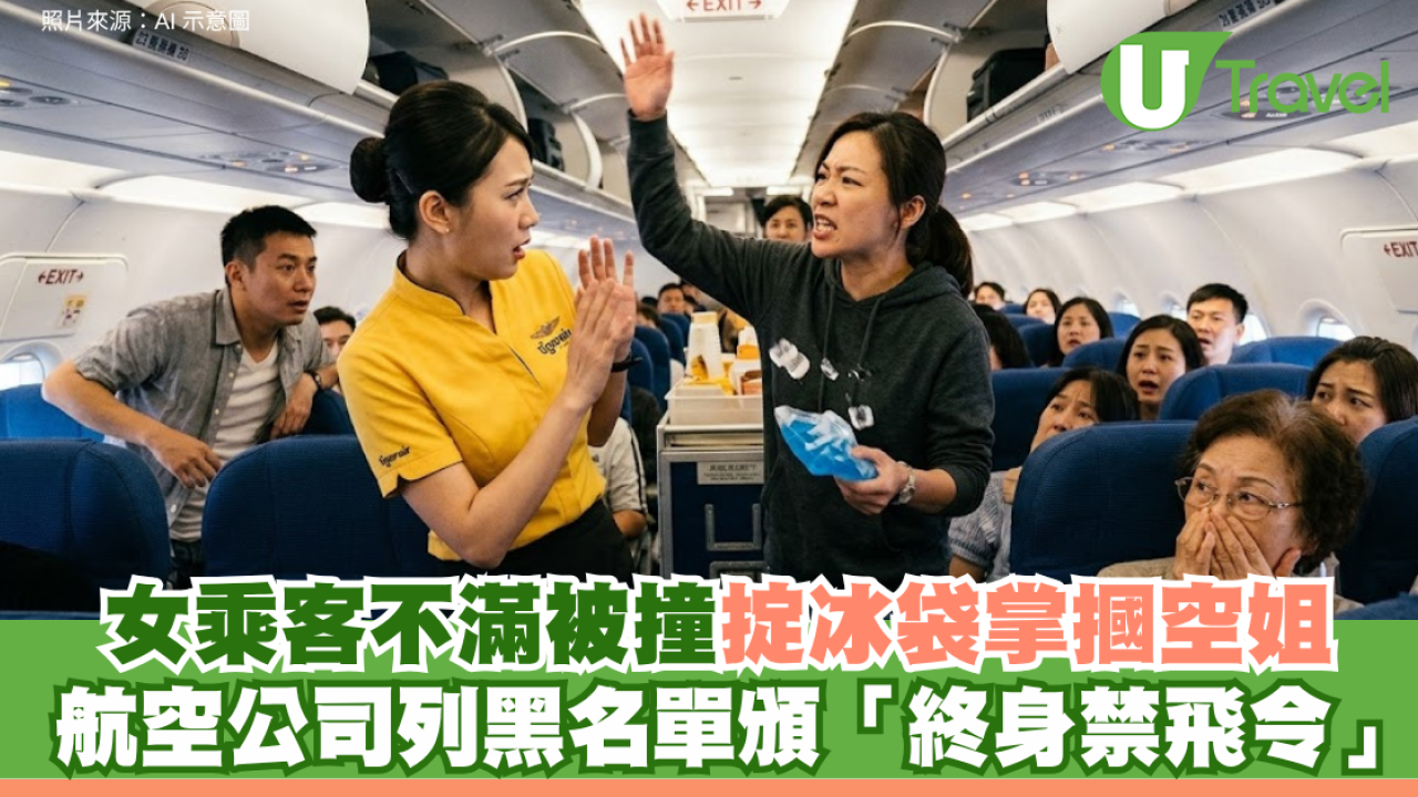 女乘客不滿被撞掟冰袋掌摑空姐 航空公司列黑名單頒「終身禁飛令」