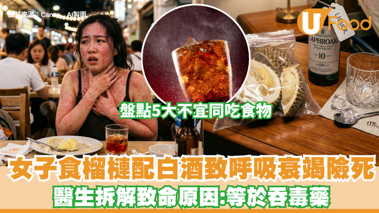 榴槤禁忌｜女子食榴槤配白酒致呼吸衰竭險死 醫生拆解致命原因+5大不宜同吃食物