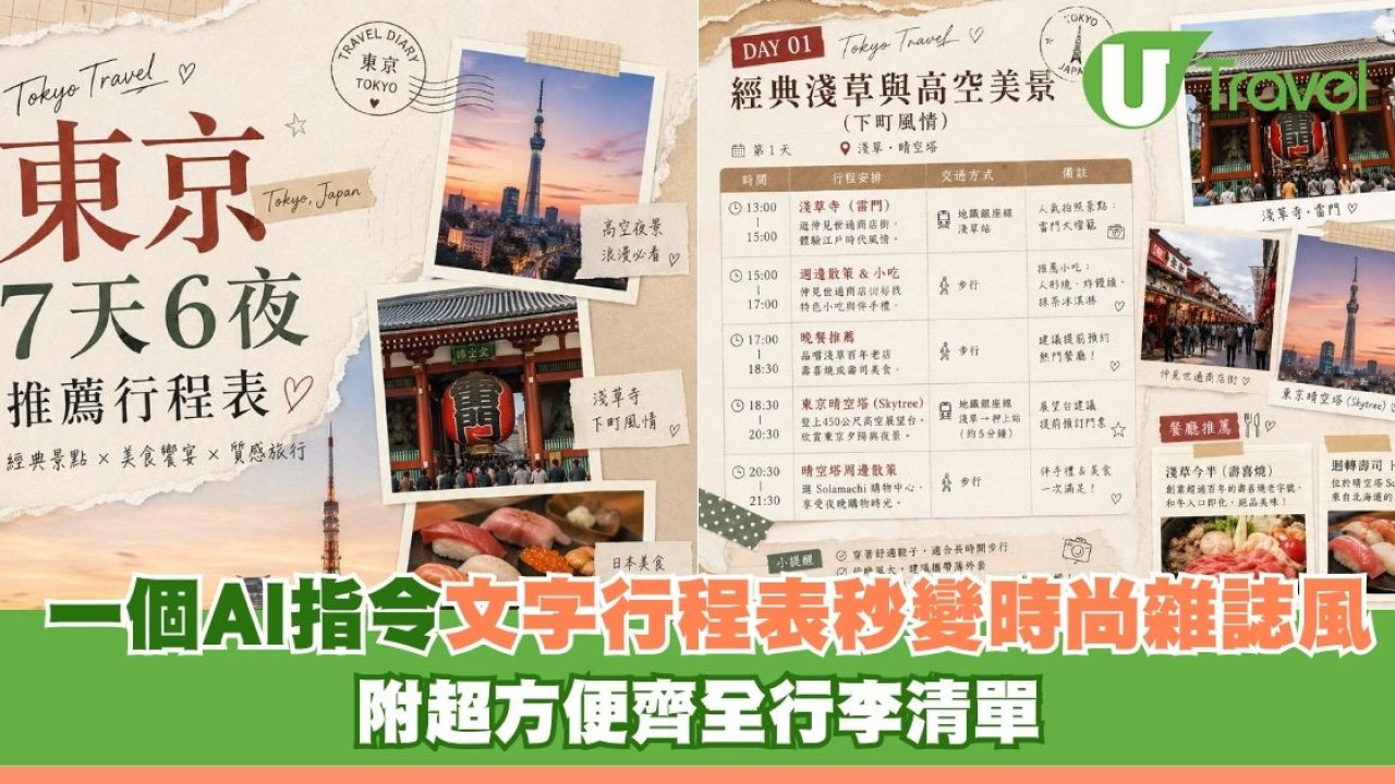 J人必試！一個AI指令文字行程表秒變時尚雜誌風 附超方便齊全行李清單