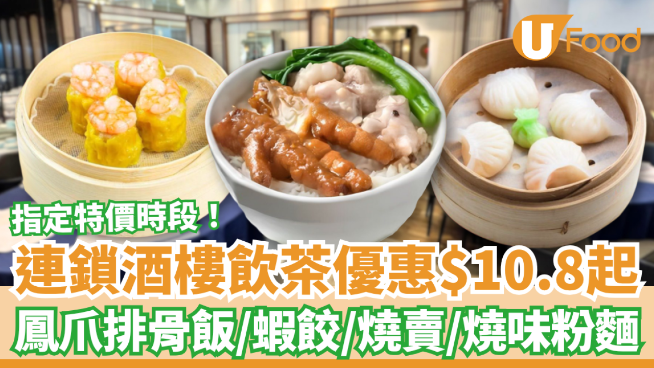 連鎖酒樓飲茶優惠$10.8起！必食燒賣＋鳳爪排骨飯＋燒味粉麵／一文睇清4間分店優惠 (附特價時段)