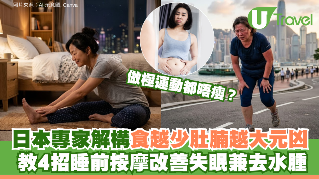 食量越少肚腩越大？日本專家解構元凶 教4招睡前按摩改善失眠兼去水腫