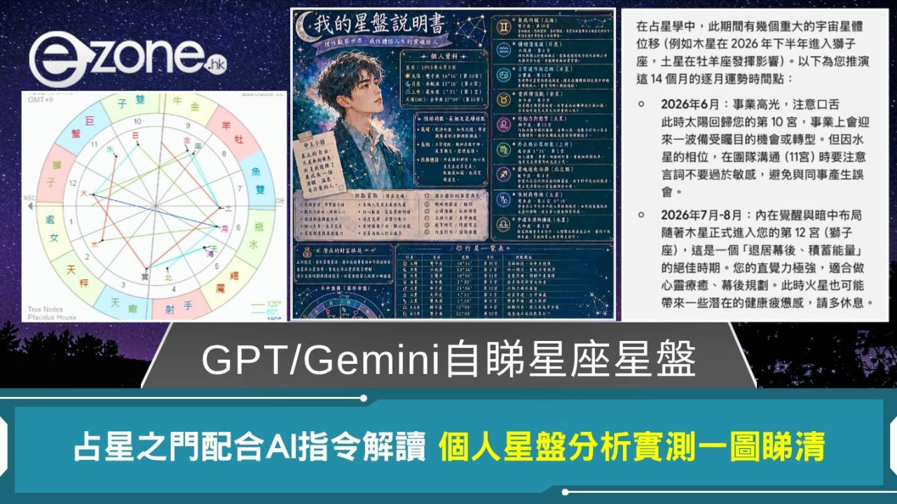 【GPT/Gemini自睇星座星盤】占星之門星盤免費查詢+AI指令解讀！個人星盤分析一圖睇清
