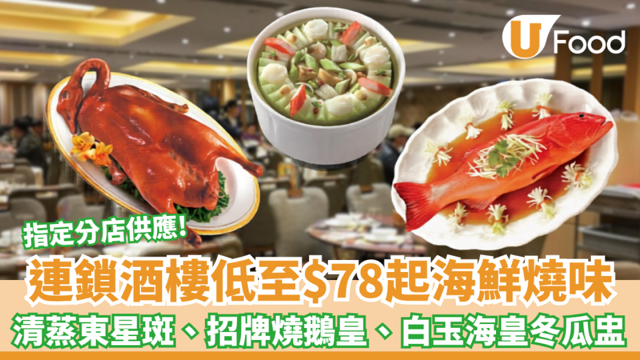 連鎖酒樓突發大劈價！低至$78起歎清蒸東星斑、招牌燒鵝皇、白玉海皇冬瓜盅 （附指定分店供應詳情）