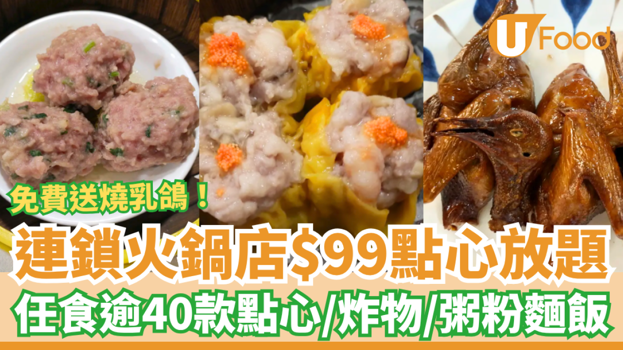 連鎖火鍋店$99點心放題大劈價！任食逾40款點心＋炸物＋炒粉麵飯／加碼免費送乳鴿 (附指定時段)