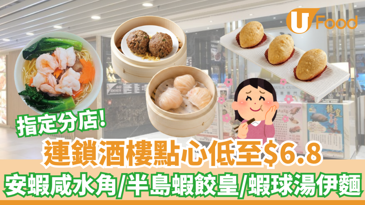 連鎖酒樓點心優惠價低至$6.8！安蝦咸水角/半島蝦餃皇/蝦球湯伊麵