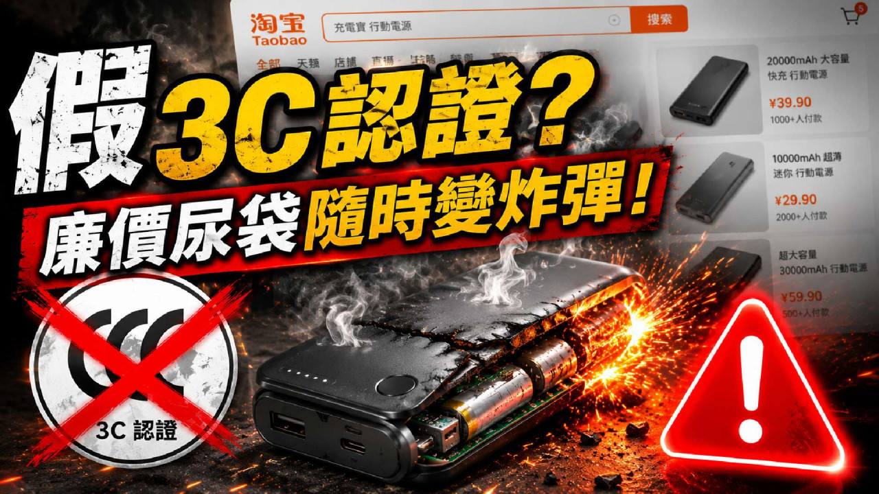 【北上、淘寶小心】央視揭廉價「尿袋」驚天亂象!防爆 3C 認證全造假、充電寶藏這致命危機隨時爆炸