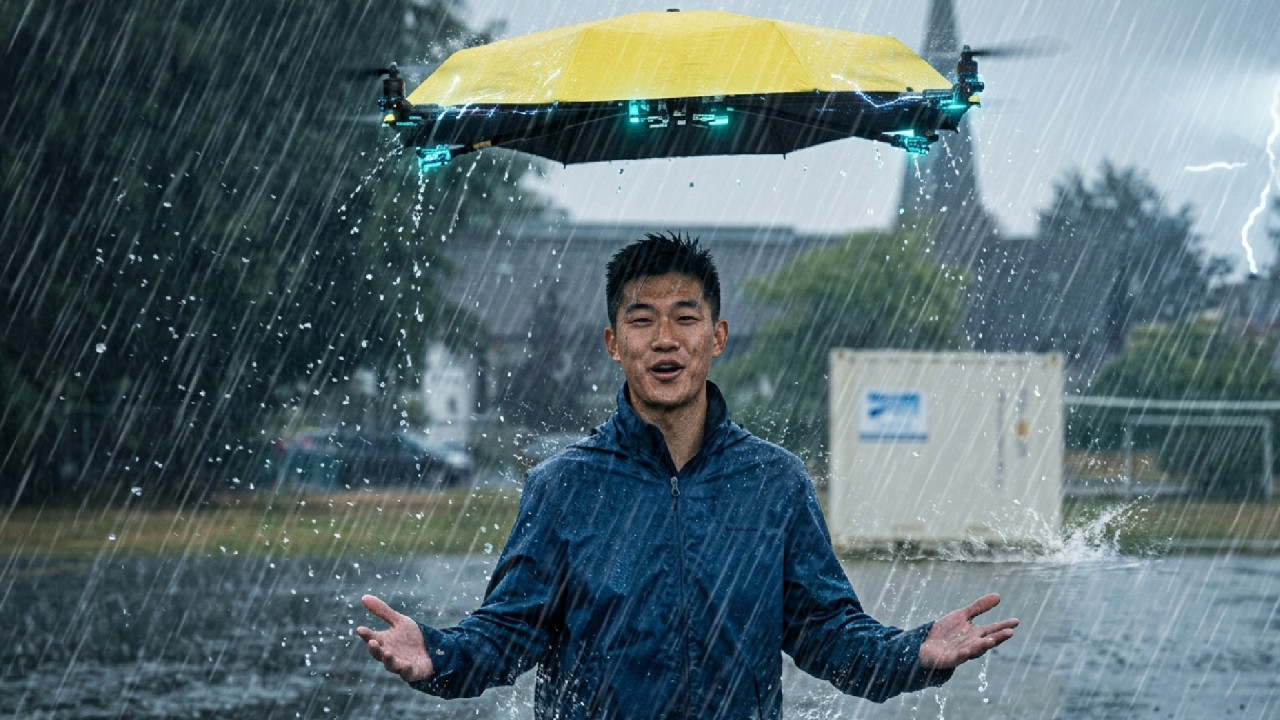 「擔遮唔使考牌」兼唔使落手!新型智能雨傘自動跟住人行 狂風暴雨出街可以照玩電話?