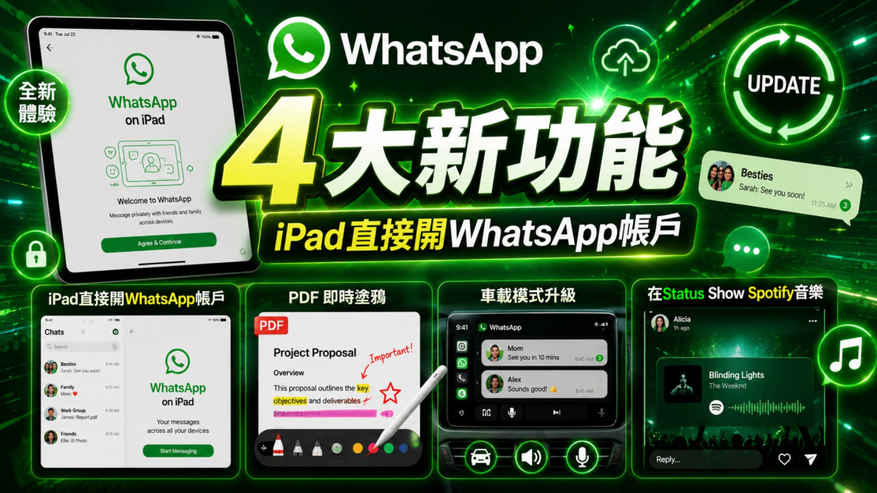 WhatsApp 一口氣狂推 4 項新功能！iPad 可免手機直接註冊＋PDF 即時塗鴉 用家務必更新  