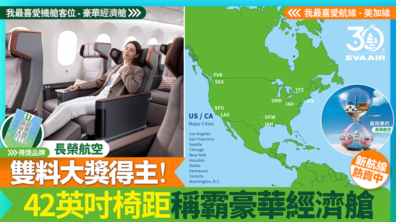 長榮航空稱霸豪華經濟艙 直飛華盛頓繼續升級航線佈局
