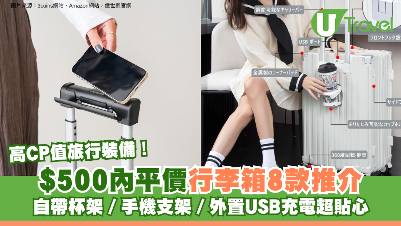 高CP值旅行裝備！$500內平價行李箱8款推介 自帶杯架／手機支架／外置USB充電超貼心