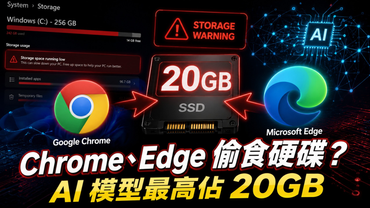 Chrome、Edge 被揭「偷偷食硬碟」!Windows 11 或暗中下載 20GB AI 模型 即學 Disable 大法「防Storage 小偷」