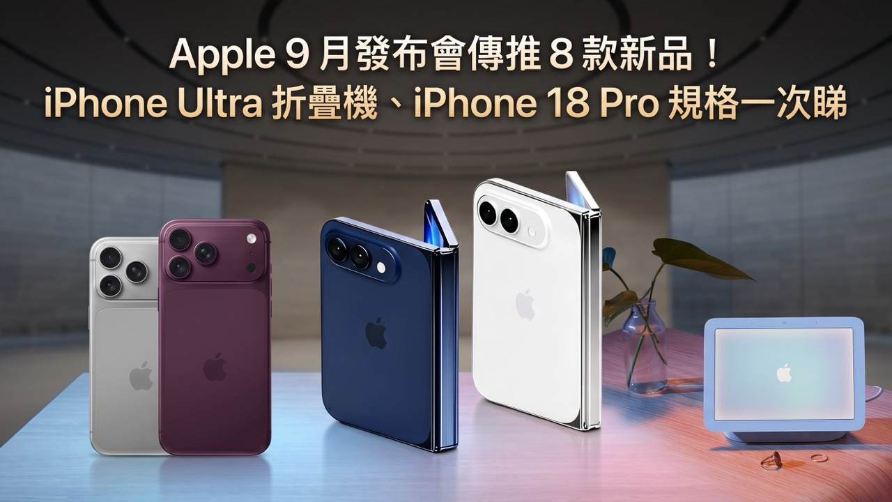 Apple 9 月發布會傳推 8 款新品!iPhone Ultra 折疊機、iPhone 18 Pro 規格一次睇 仲有呢幾樣新品?