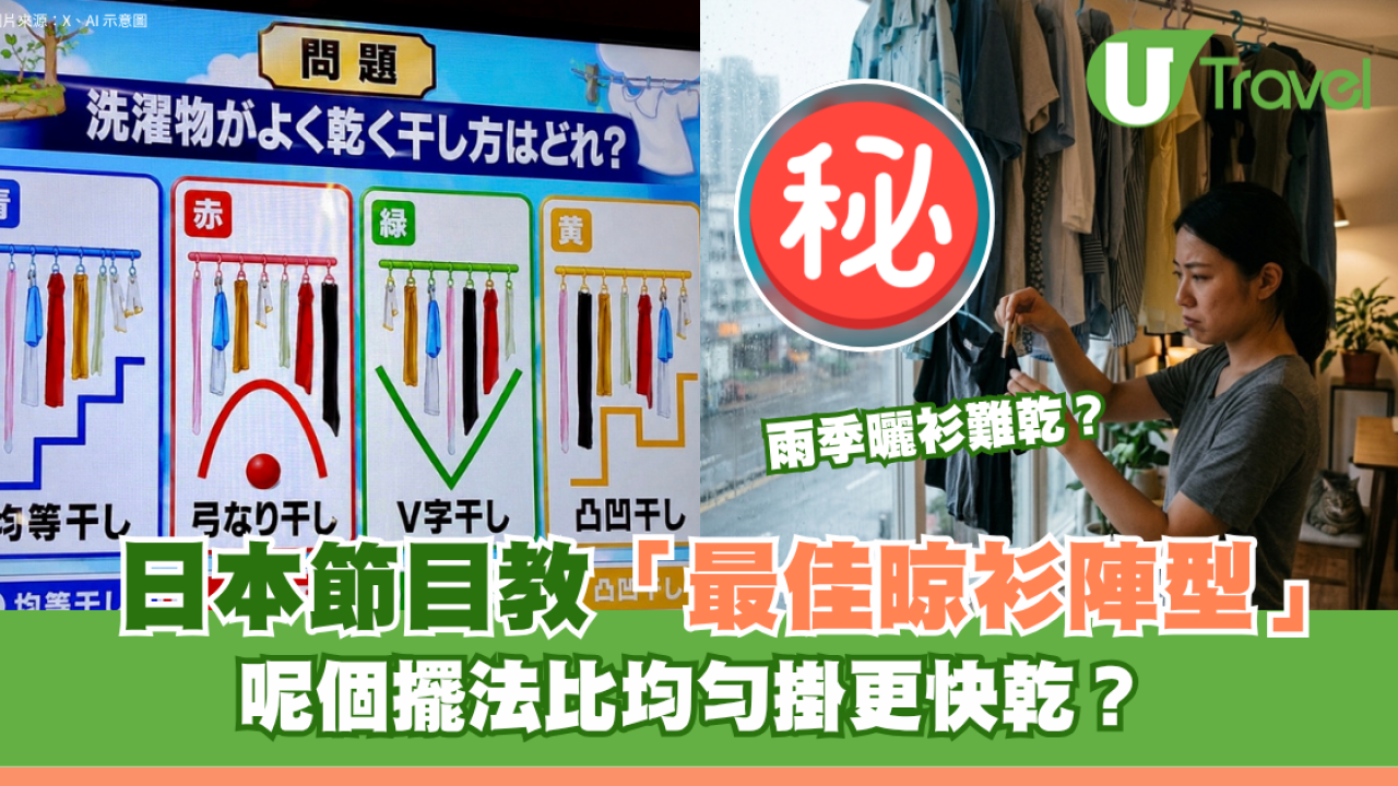 雨季曬衫難乾？日本節目教「最佳晾衫陣型」呢個擺法比均勻掛更快乾？