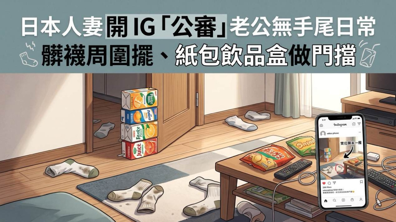 日本人妻開 IG 「公審」老公無手尾日常　髒襪周圍擺、紙包飲品盒做門擋　網民：隔住 Mon 都想執屋