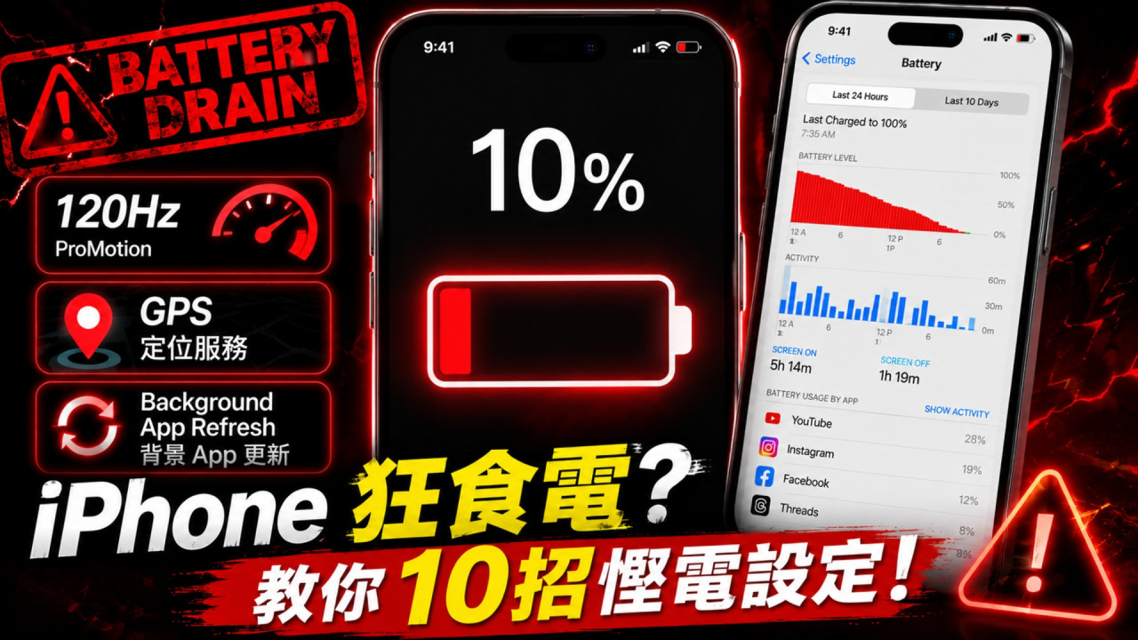 iPhone 愈用愈快冇電?10 招慳電設定教學 120Hz、定位、背景更新逐個檢查