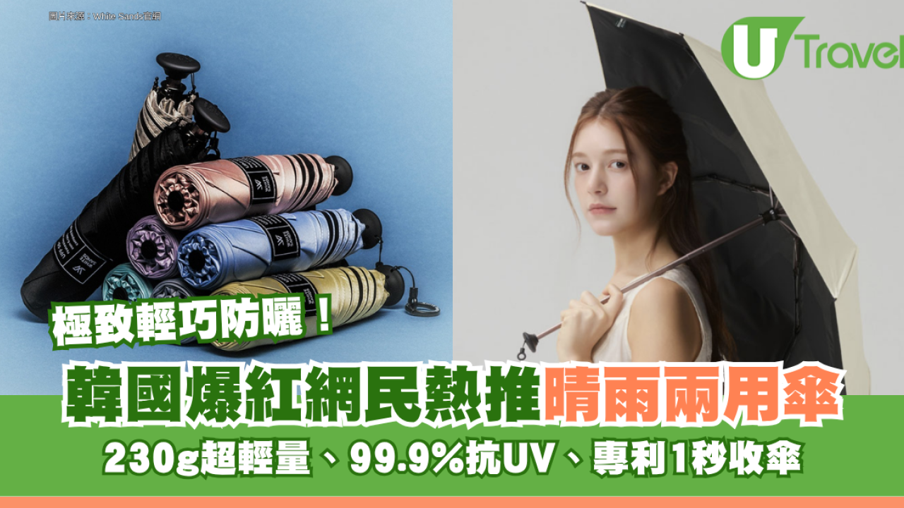 極致輕巧防曬！網民熱推晴雨兩用傘韓國爆紅 230g超輕量、99.9%抗UV、專利1秒收傘