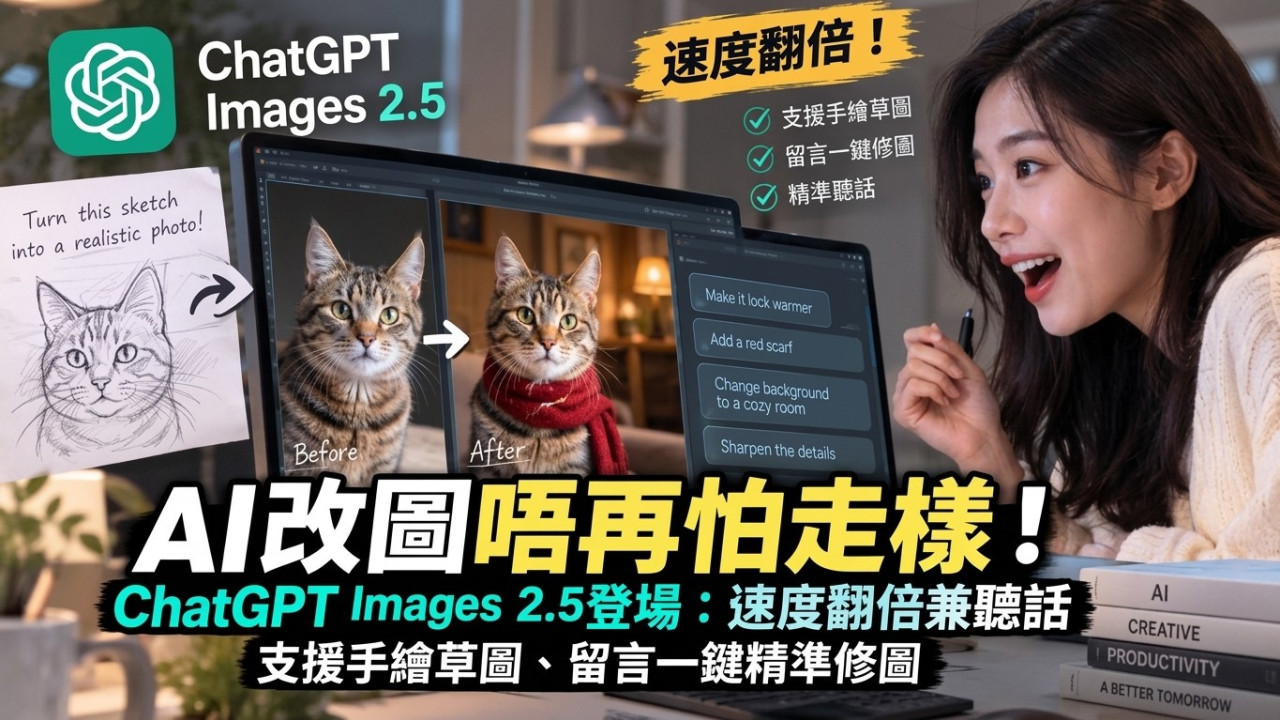 AI改圖唔再怕走樣！ChatGPT Images 2.5登場：速度翻倍兼聽話 支援手繪草圖、定點留言精準修圖