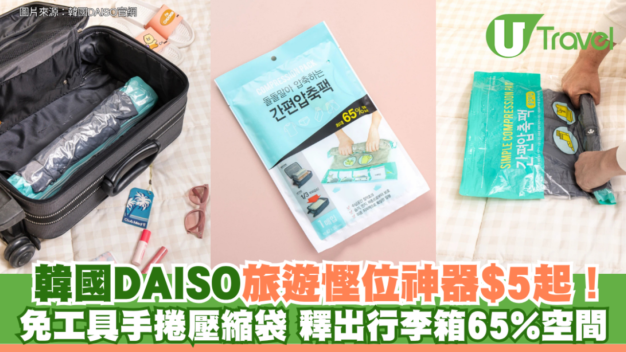 韓國DAISO旅遊慳位神器$5起！ 免工具手捲壓縮袋 釋出行李箱65%空間