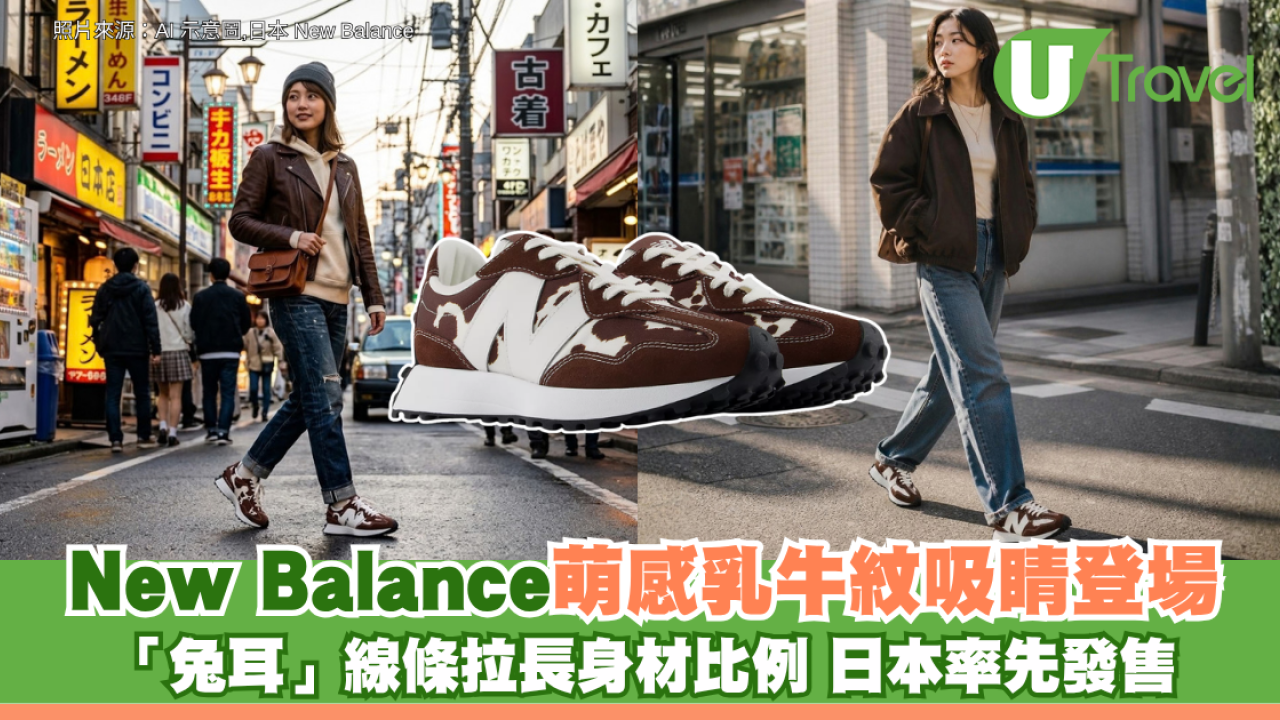 日本率先發售！New Balance W327「萌感乳牛紋」吸睛登場！「兔耳」線條拉長身材比例
