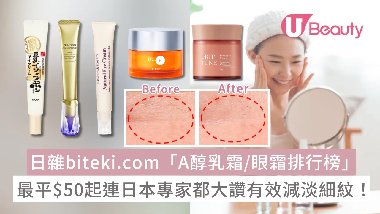 日雜《biteki.com》「A醇(Retinol)乳霜/眼霜排行榜」出爐！最平$50起連日本專家都大讚有效減淡細紋！