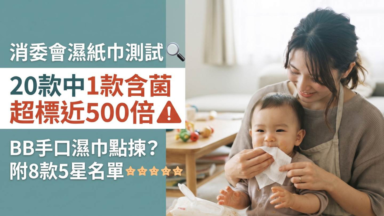 消委會濕紙巾測試|20款中1款含菌超標近500倍 BB手口濕巾點揀?附8款5星名單