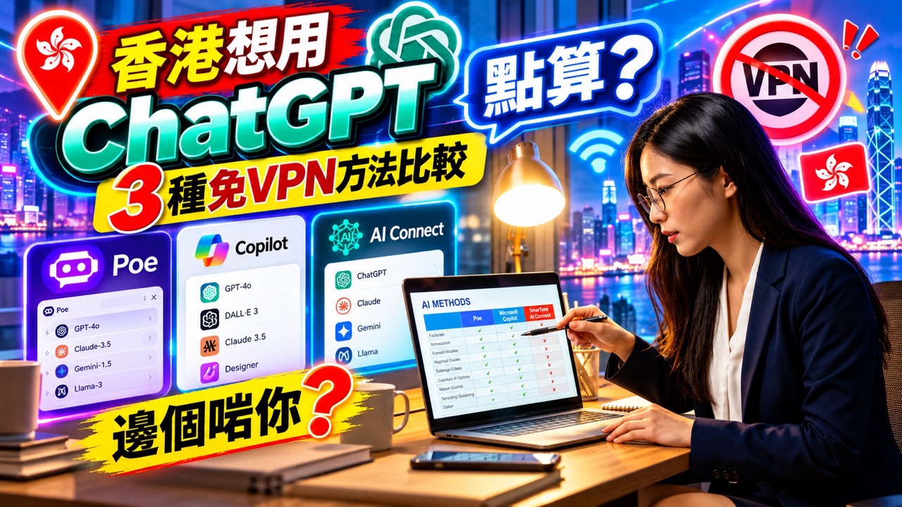 香港想用ChatGPT點算？3種免VPN方法比較　Poe、Copilot、AI Connect邊個啱你？