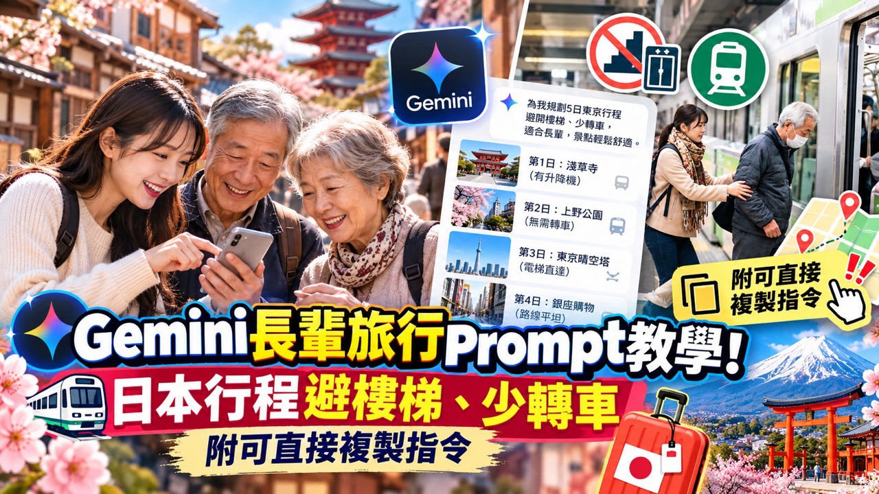Gemini長輩旅行Prompt教學!日本行程避樓梯、少轉車 附可直接複製指令