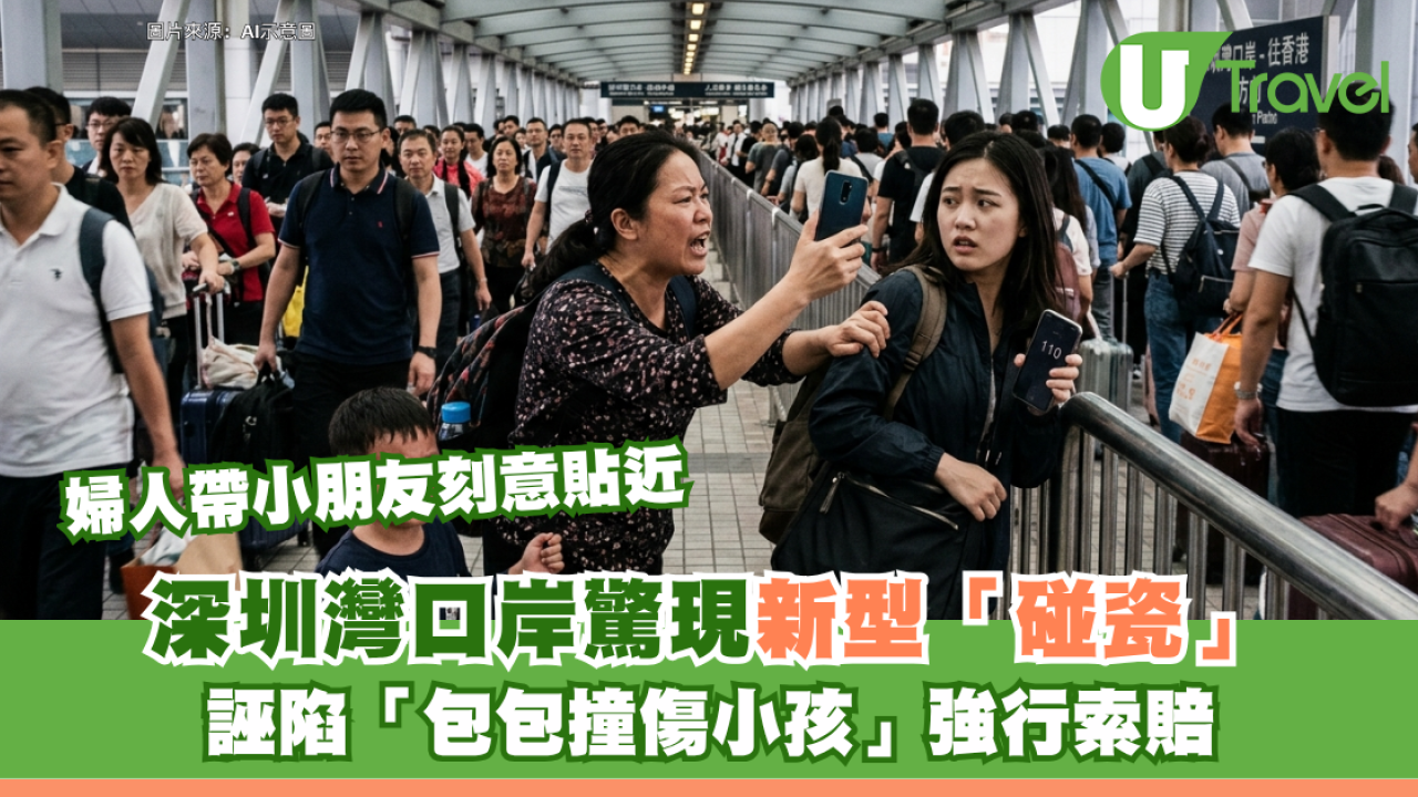 深圳灣口岸驚現新型「碰瓷」！婦人帶小朋友刻意貼近 誣陷「包包撞傷小孩」強行索賠 