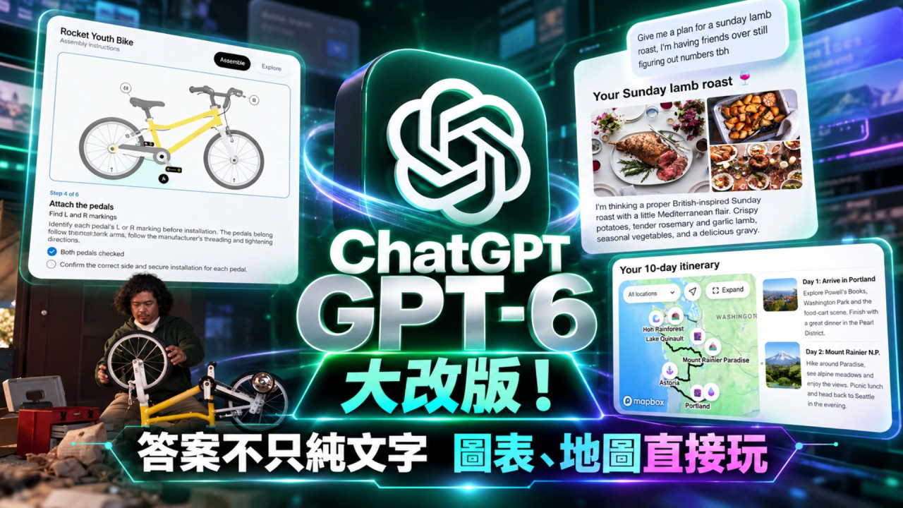 ChatGPT GPT-6 迎來史上最直觀改版!全新 Intelligent UI 登場答案不只是「純文字」 圖表、地圖、互動按鈕直接玩
