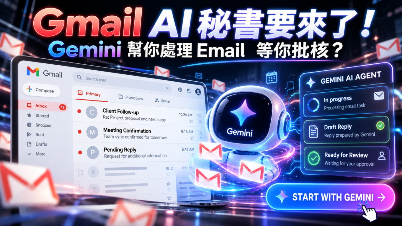 打工仔福音？Gmail 傳加入 AI Agent 神功能　Gemini 幫手跟進電郵、草擬回覆等你批核 