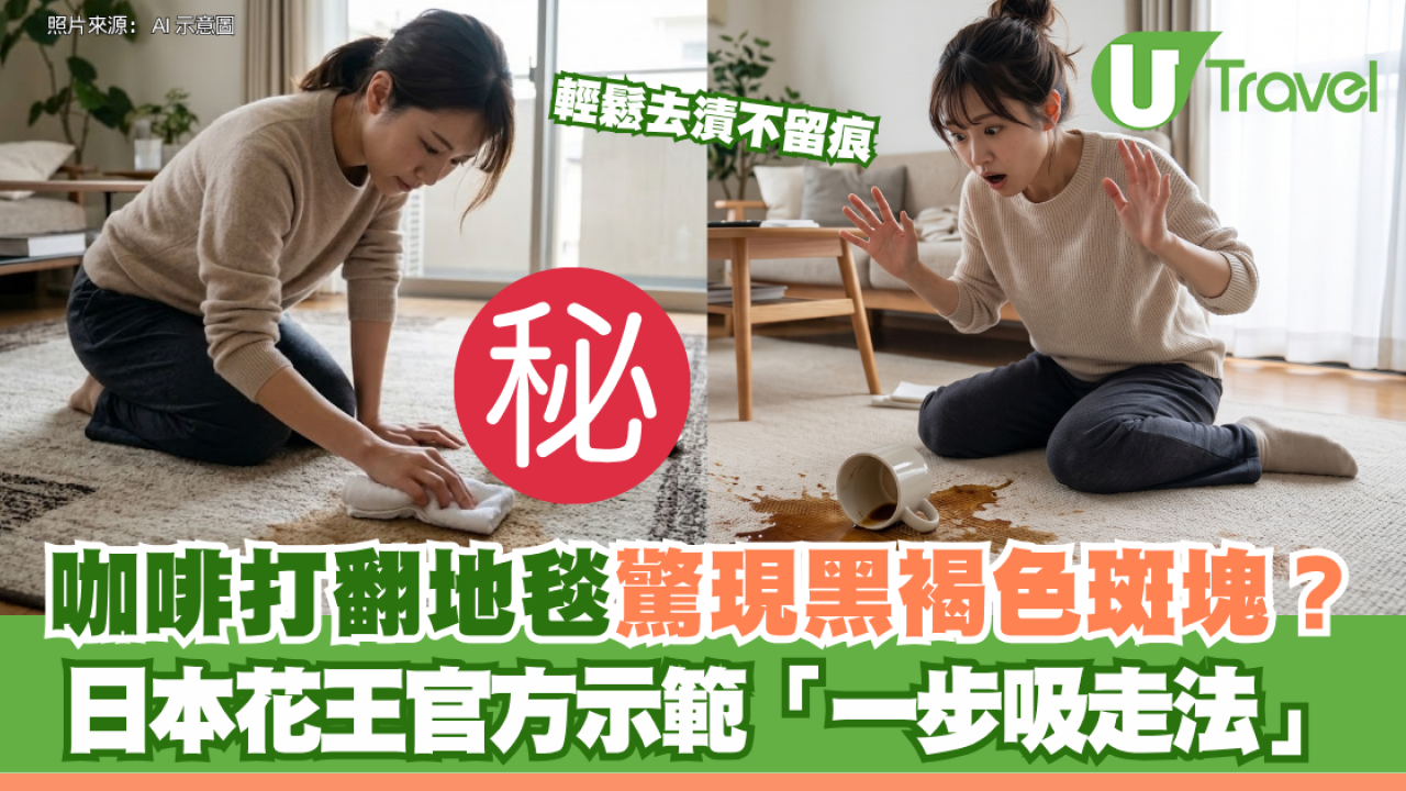 咖啡打翻地毯驚現黑褐色斑塊？日本花王官方示範「一步吸走法」 輕鬆去漬不留痕