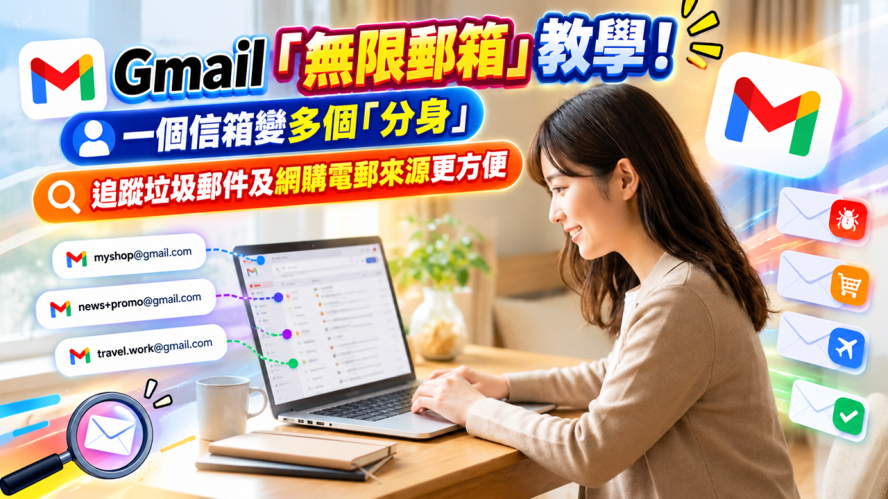 Gmail「無限郵箱」教學！一個信箱變多個「分身」　追蹤垃圾郵件及網購電郵來源更方便