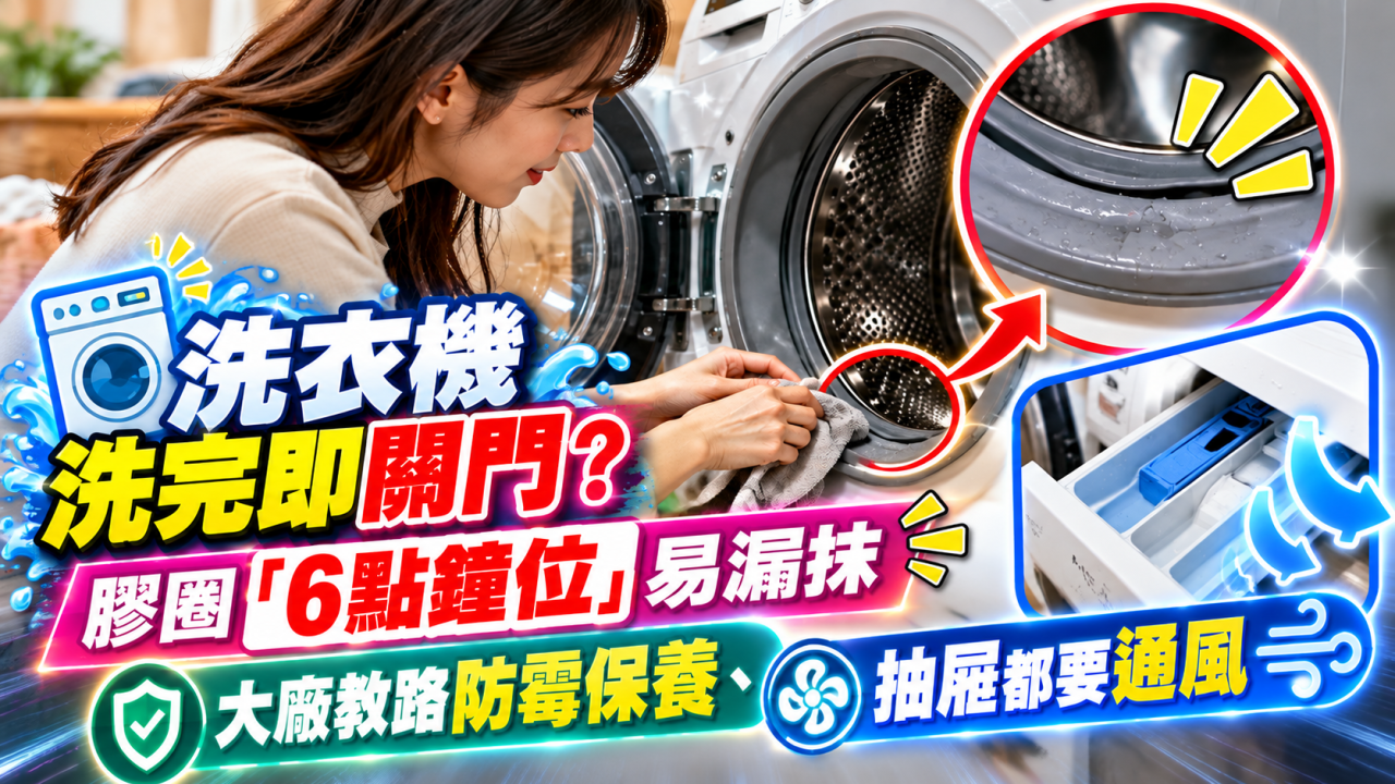 洗衣機洗完即關門?膠圈「6點鐘位」易漏抹 大廠教路防霉保養、抽屜都要通風