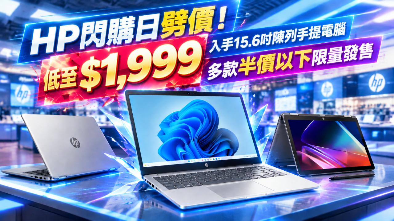 HP時代廣場閃購日劈價!$1,999入手15.6吋大mon手提電腦!多款半價限量發售!