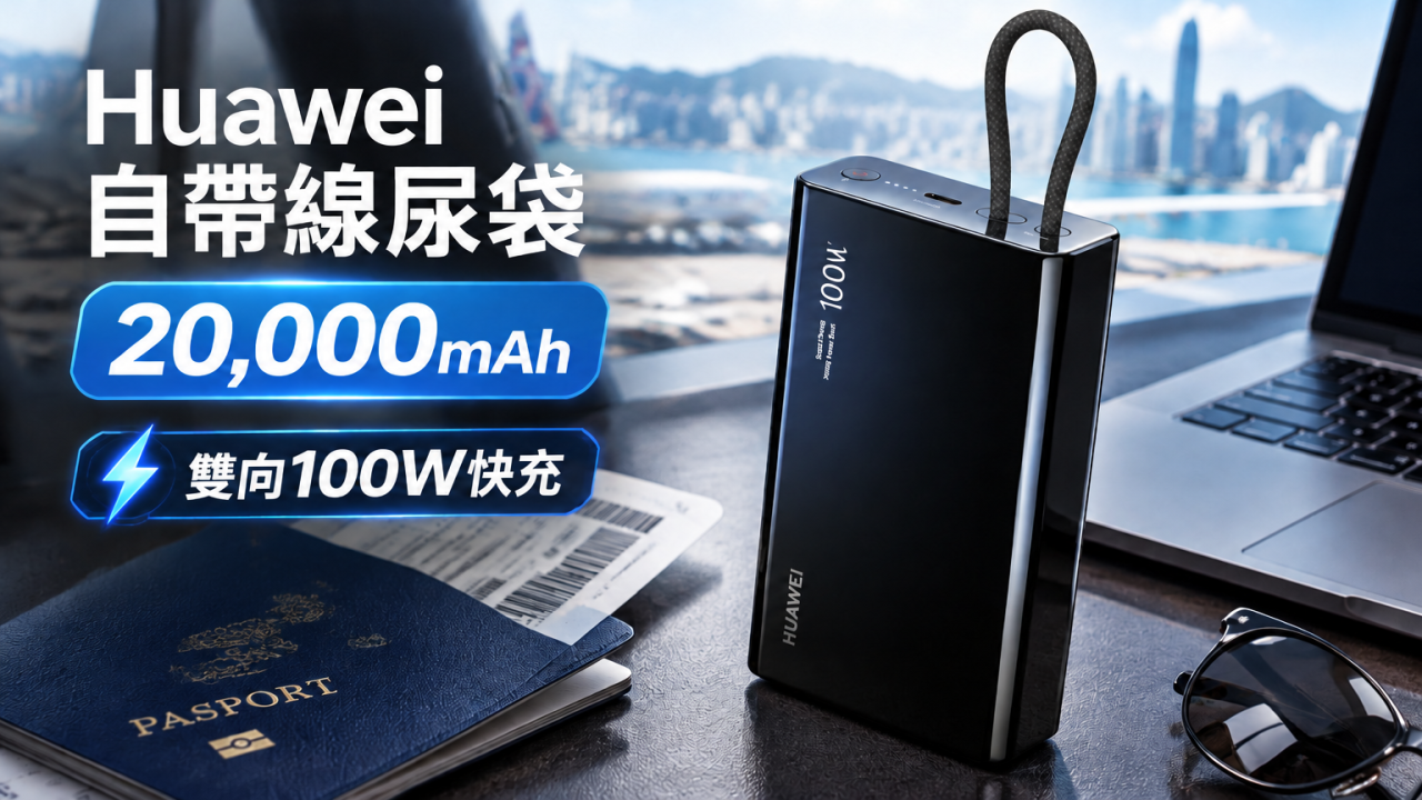 Huawei超大容量快充尿袋開售！20,000mAh + 雙向100W快充 + 自帶充電線