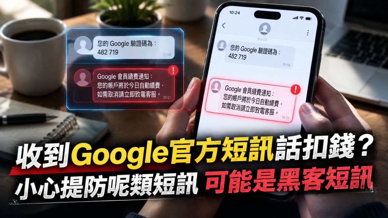 Google驗證碼對話框內的短訊就可信?假續費通知催你致電取消!教你查清有冇扣款