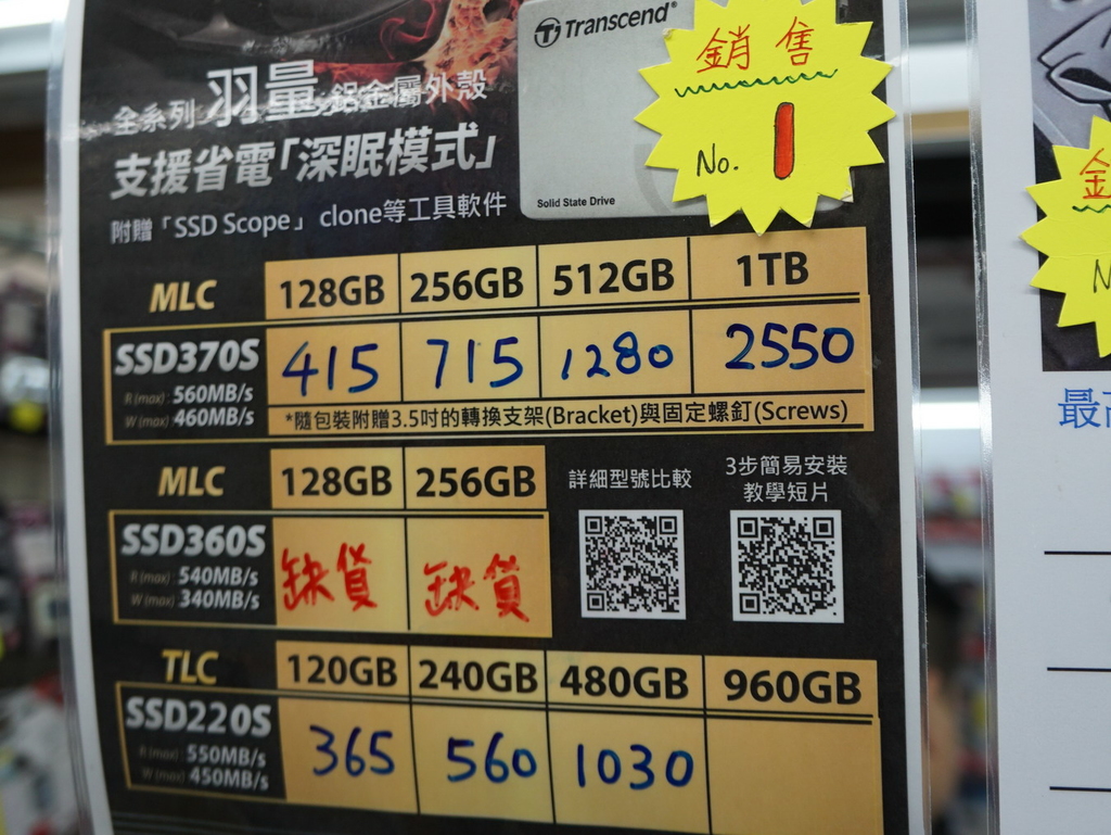Transcend SSD 480GB 閃升至 HK$1,030