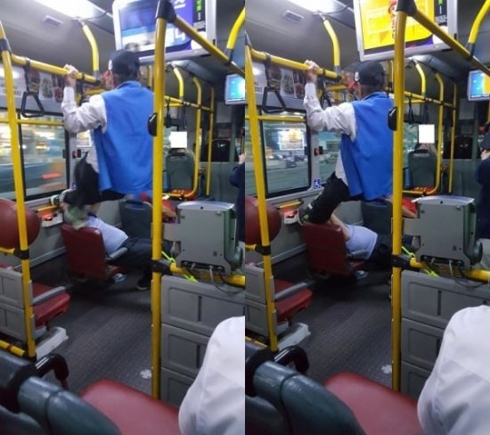 韓國老人巴士上引體單槓飛踢「關愛座」青年