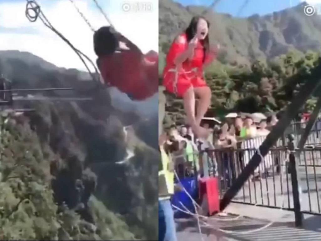驚嚇！中國懸崖韆鞦只靠一條安全繩？