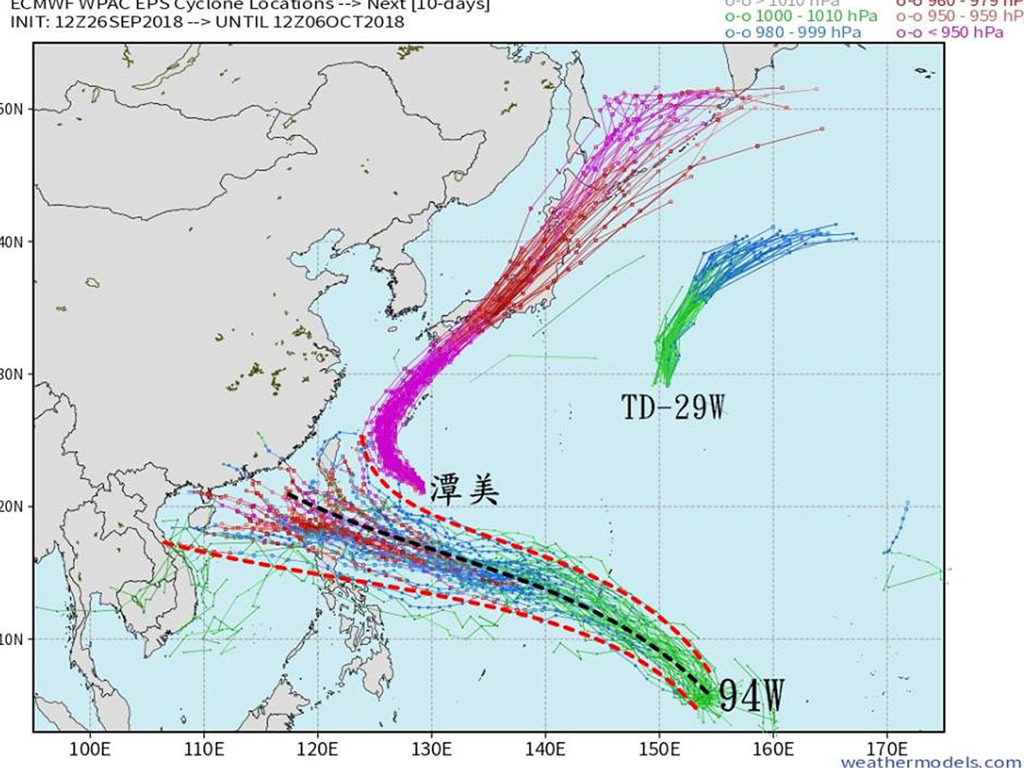 【超強颱風】低壓區 94W「康妮」熱帶擾動 與山竹路徑相似或直襲香港