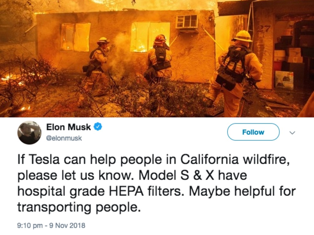 Tesla Model S 及 Model X 打救加州山火災民  車內設 HEPA 過濾器助逃生