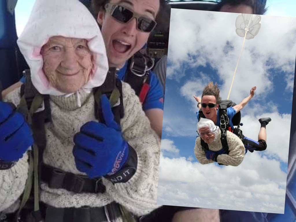102 歲婆婆萬呎高空跳傘破紀錄！為紀念病逝女兒兼籌款