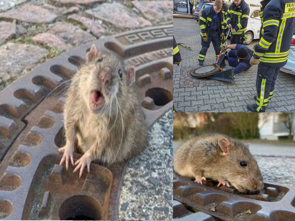 網上熱傳德國肥老鼠卡坑渠蓋慘樣！最終出動消防員拯救